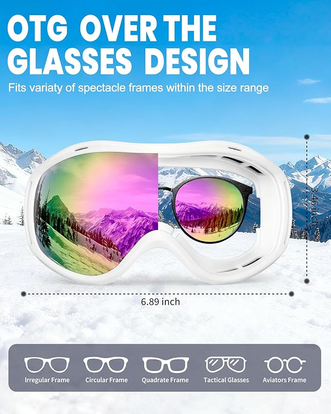 AVV Ski Goggles UV Protection, Anti-Fog Snowboard Snow Goggles OTG for Men Women Adults & Youths