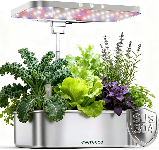 Stainless Steel Hydroponics Growing System Kits, Controlled Smart Indoor Garden with LED Grow Light Full Spectrum, 15 Pods Plant Germination Kit, with Quiet Pump,for Vegetables Herbs,Gardening Gifts