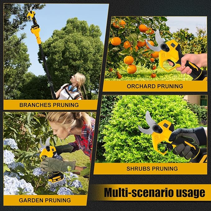 Cordless Pruning Shears Compatible with Dewalt 20V, Electric Pruning Shears with Extension Pole up to 4.57m Range, LCD Display 30 mm Battery Pruning Shears & Loppers for Garden (No Battery)