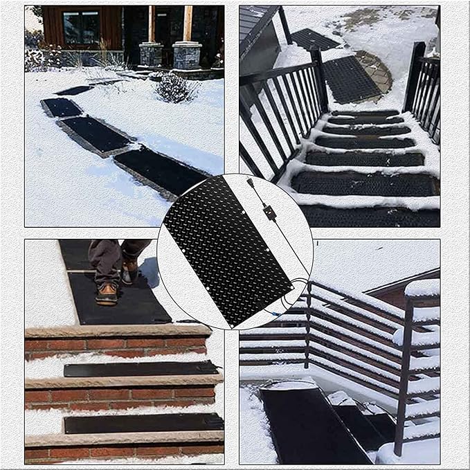 Heated Snow Melting Mats for Entrances - Outdoor Stairs- Non-Slip Winter Removal and Ice Melt Products -Heating Entrance