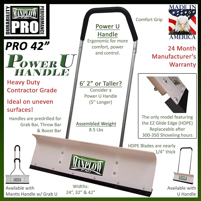 MANPLOW PRO Snow Pushers (PRO with Power U Handle Upgrade, 42")