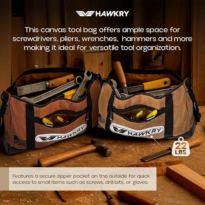 HAWKRY Heavy Duty Canvas Tool Bag Set of 2 – Waterproof Canvas Zipper Pouch, Garden Tool Bag, Construction Bags Heavy Duty, Small Zipper Pouch, Motorcycle Tool, Multipurpose Fishing Bag