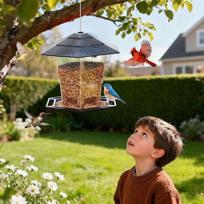 Bird Feeder for Outdoors Hanging,Black Hanging Wild Bird Feeders with S Hook for Blue Bird, Cardinals, Finches,Wild Birds Seed Feeder, As Gift for Bird Lovers