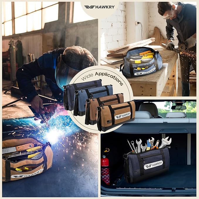 HAWKRY Heavy Duty Canvas Tool Bag Set of 4 – Waterproof Canvas Zipper Pouch, Garden Tool Bag, Construction Bags Heavy Duty, Small Zipper Pouch, Motorcycle Tool, Multipurpose Fishing Bag