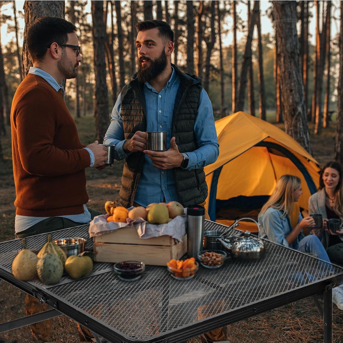 Square Folding Table, Easy for Storage, Compact and Portable Picnic Table for Grill, Outdoor Camping, Garden, Patio, Dining, BBQ, Party, Market and Card Table, 27.2 L×27.2W inches