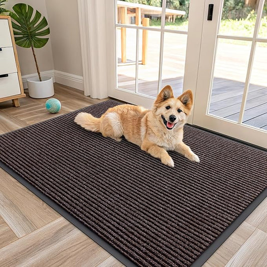 OLANLY Front Door Mat Indoor Outdoor Entrance, Waterproof Heavy Duty Doormat, Fade Resistant, Low Profile, Easy Clean Patio Porch Welcome Floor Mats for Entry, 47x32, Tan