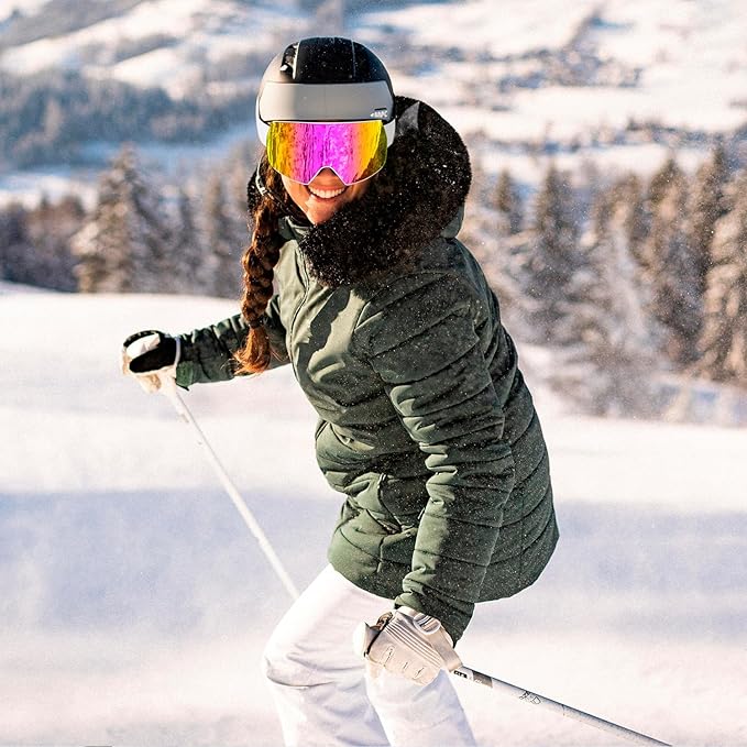 Ski Goggles for Men Women,Frameless UV Protection OTG Anti-fog Snowboard Snow Skating Goggles