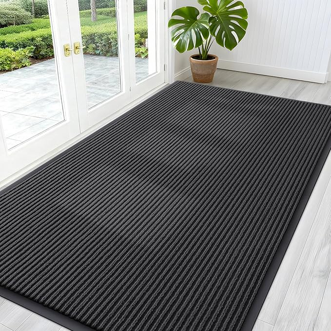 OLANLY Front Door Mat Indoor Outdoor Entrance, Waterproof Heavy Duty Doormat, Fade Resistant, Low Profile, Easy Clean Patio Porch Welcome Floor Mats for Entry, 59x30, Charcoal Grey