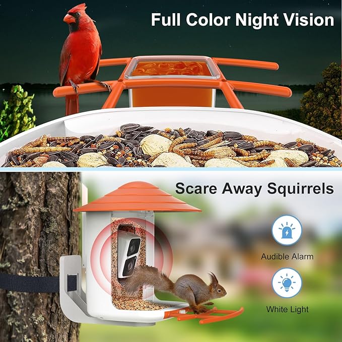 birdsnap® TUC Smart Bird Feeder with Camera 2K HD, Solar Panel 32GB Card 4-in-1 Perch, 160°View Auto Detect & Notify AI Identify Video Bird Camera Wireless Outdoors Ideal Gift for Birds Lover