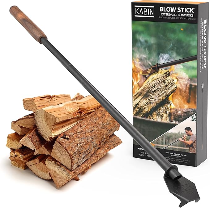 KABIN Blow Stick -Extendable Blow Poke & Fire Poker - Oxygenate & Stoke Your Fire Safely & Easily in Fireplaces & Woodstoves - Fireplace Tools Set
