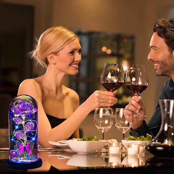 Valentines Day Gifts for Her,Valentines Day Rose Flowers Gifts for Mom Girlfriend Women Wife,Birthday Gifts for Women, Valentines for Her,Glass Flowers Light Up Rose Gifts for Mom,Purple Rose
