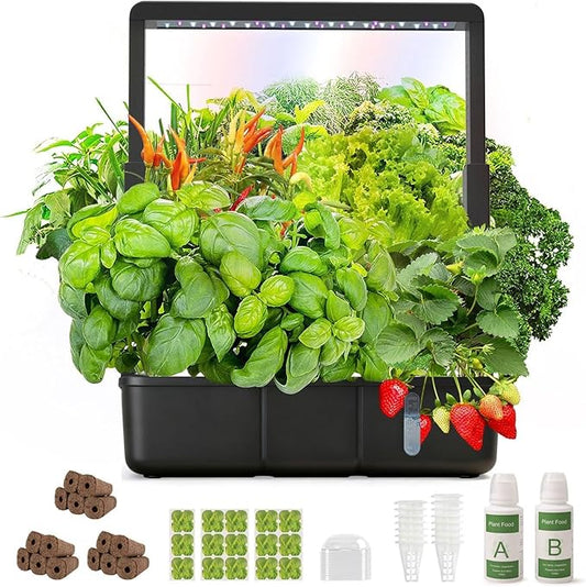 15-Pod Indoor Hydroponic Growing System with LED Light, Smart Garden Kit, Automatic Timer, Height Adjustable, Quiet Water Pump for Herb Growing