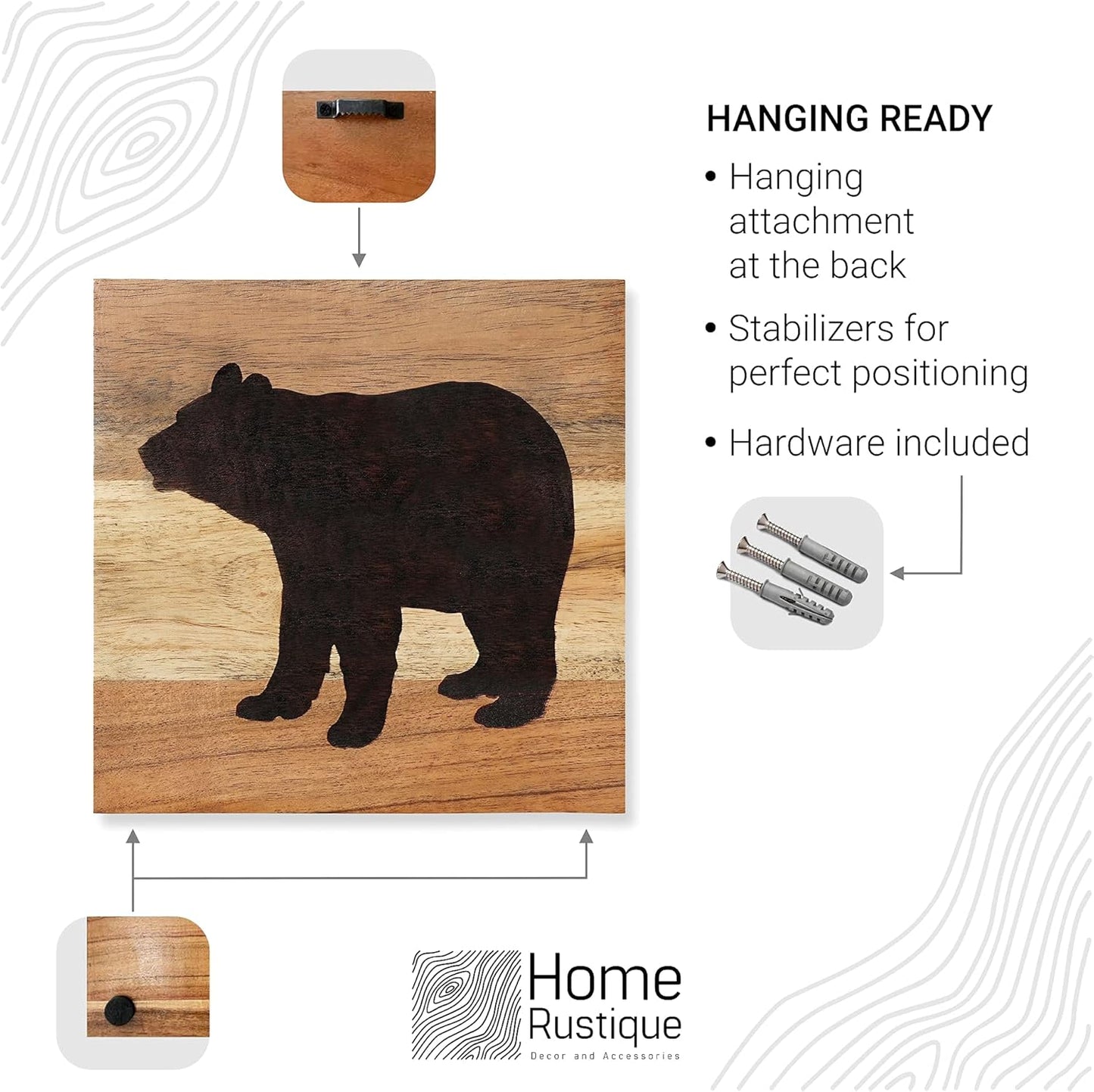 HomeRustique Real Wooden Cabin Decor with Bear, Deer and Moose (Set of 3) - Woodland Rustic Cabin Wall Decor & Art for Home, Living Room, Hunting Theme, Mountain Lodge or Bathroom