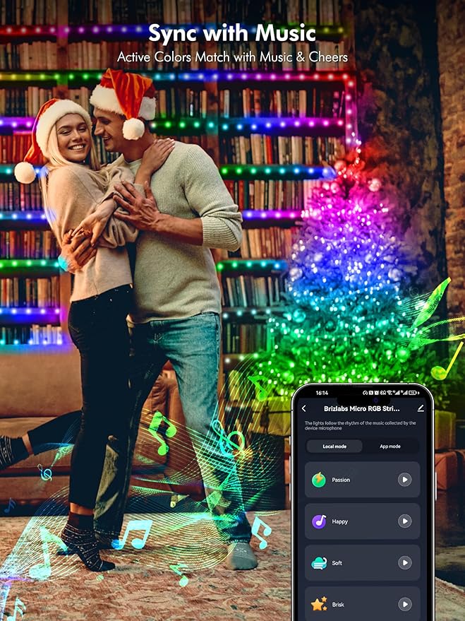 BrizLabs Smart Fairy String Lights, 66ft 200 LED WiFi Pink & White Valentine's Day Fairy Lights App Control, Dimmable Rainbow Christmas Lighting, Music Sync Xmas Lighting Work with Alexa & Google Home