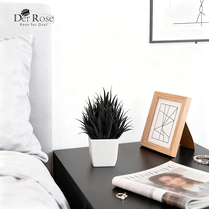Der Rose 2 Pack Small Black Fake Plants Mini Artificial Potted Plants for Halloween Decor Table Desk Home Office Black Bathroom Decor