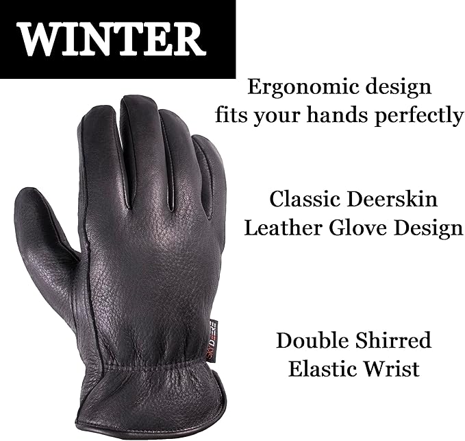 SKYDEER Full Deerskin Leather Winter Drive Work Gloves, Extra Soft 100G 3M Thinsulate, Thermal Insulated Gloves (SD2211T)