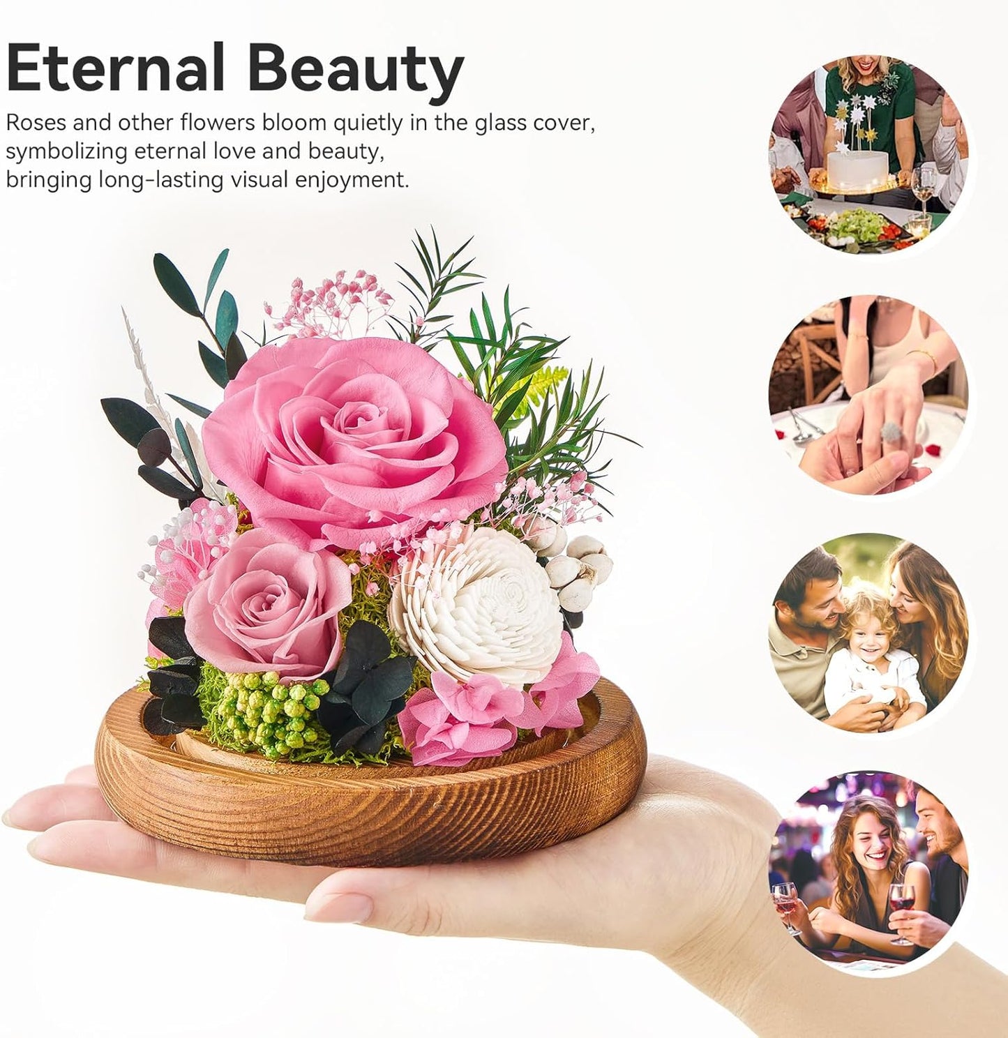 Preserved Flowers Rose Birthday Gifts for Women, Forever Flowers in Glass Ball, Long-Lasting for Mom Her Wife Grandma Anniversary Valentines (Pink)