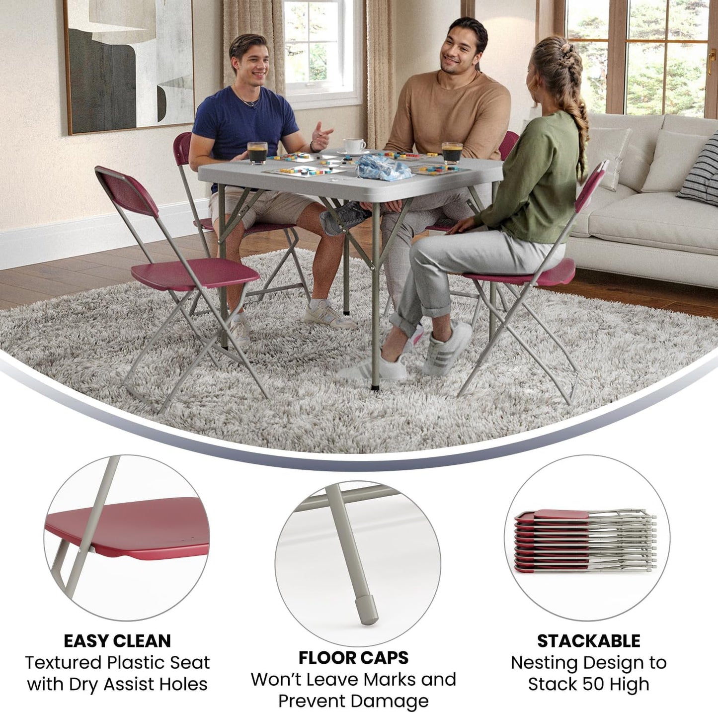 Flash Furniture Hercules Series Plastic Folding Chair - Red - 6 Pack 650LB Weight Capacity Comfortable Event Chair-Lightweight Folding Chair