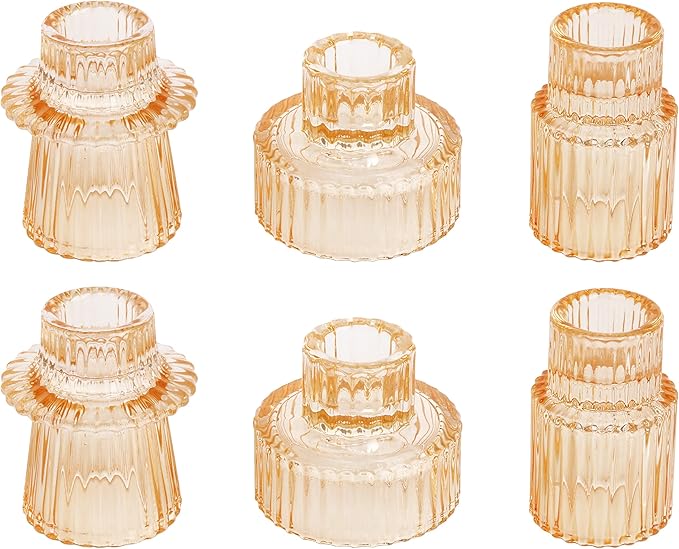 Vixdonos Glass Candlestick Holders Tealight Candle Holders for Table Centerpieces, Wedding Decor and Dinner Party (6 Pcs, Yellow)