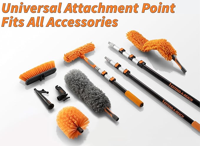 14 Foot Exterior House Cleaning Brush Set with 5-8 ft Extension Pole // Vinyl Siding Brushes with Telescopic Extendable Pole & Window Cleaning Squeegee Tool // The Ultimate Extension Scrub Brush Set