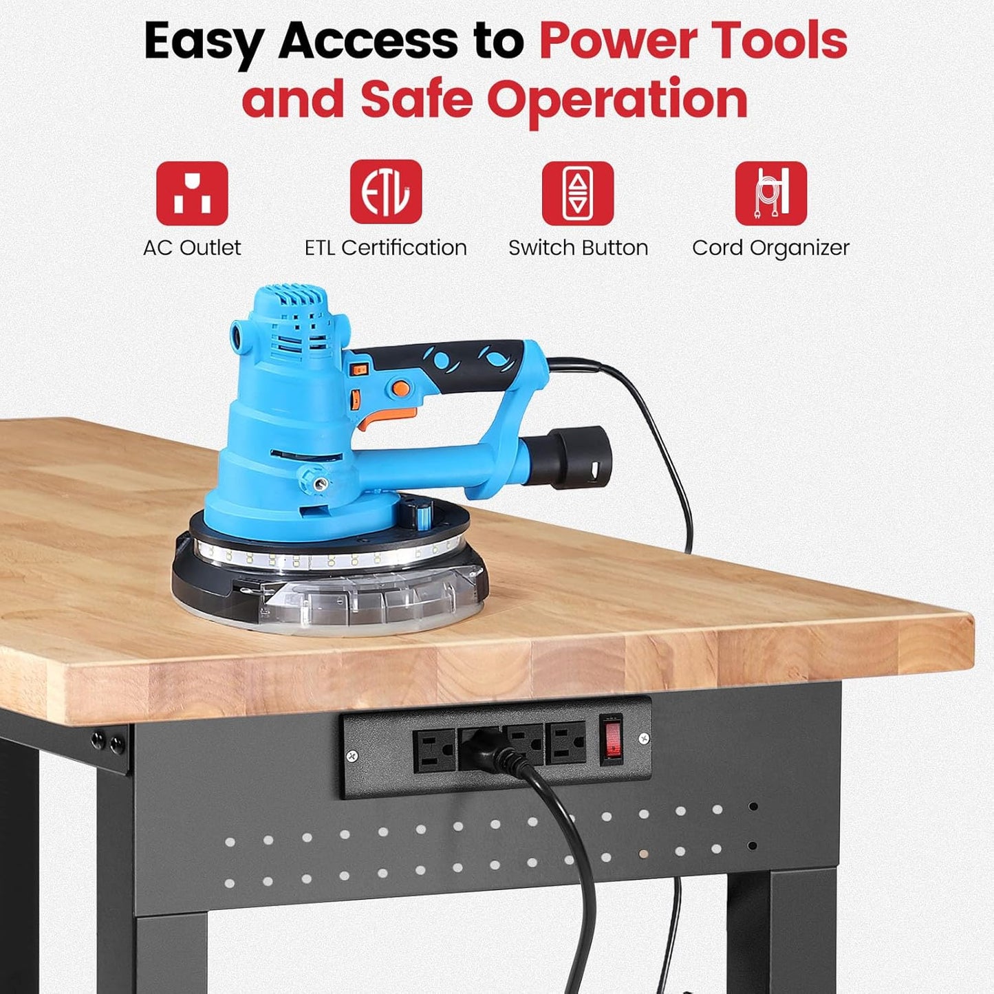 Work Bench for Garage Adjustable Workbenches with Storage 60 Inch Garage Workbench with Under Table Shelf, Pegboard, Power Outlets for Woodworking, Home, Office, Workshop