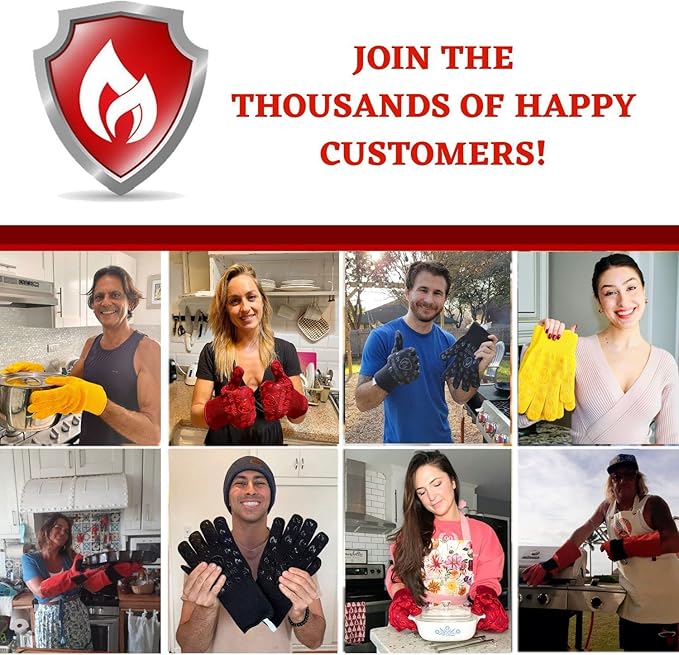 Grill Armor Oven Gloves – 932°F Heat, Fire & Cut Resistant Mitts for BBQ, Grill, Cooking, Grilling, Baking, Smoker & Fire Pit