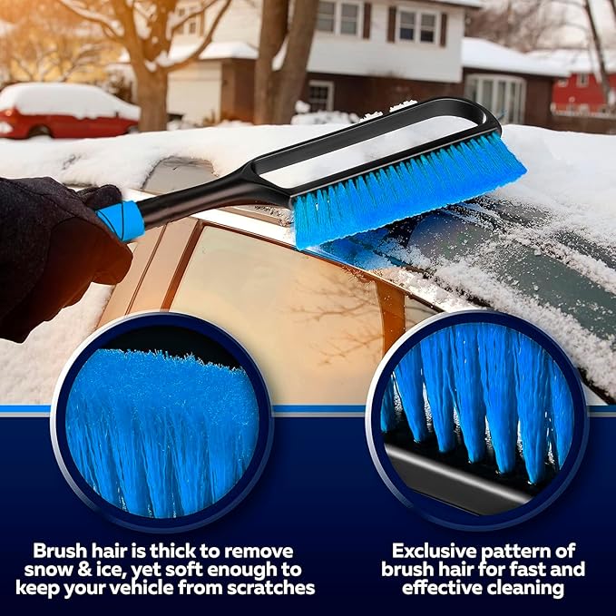 34.5" Snow Brush & Ice Scrapers for Car Windshield with Foam Grip for Cars Extendable, SUV, Trucks - Detachable Сar Scraper - No Scratch - Heavy Duty Handle, Snow Broom, Remover, Easy Scraper, Blue