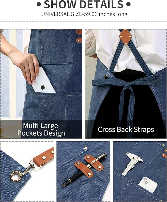 ZOMAO Cotton Canvas Cross Back Apron for Men and Women,Chef Apron With Adjustable Strap and Large Pockets,Kitchen Cooking Baking Bib Heavy Duty Work Apron