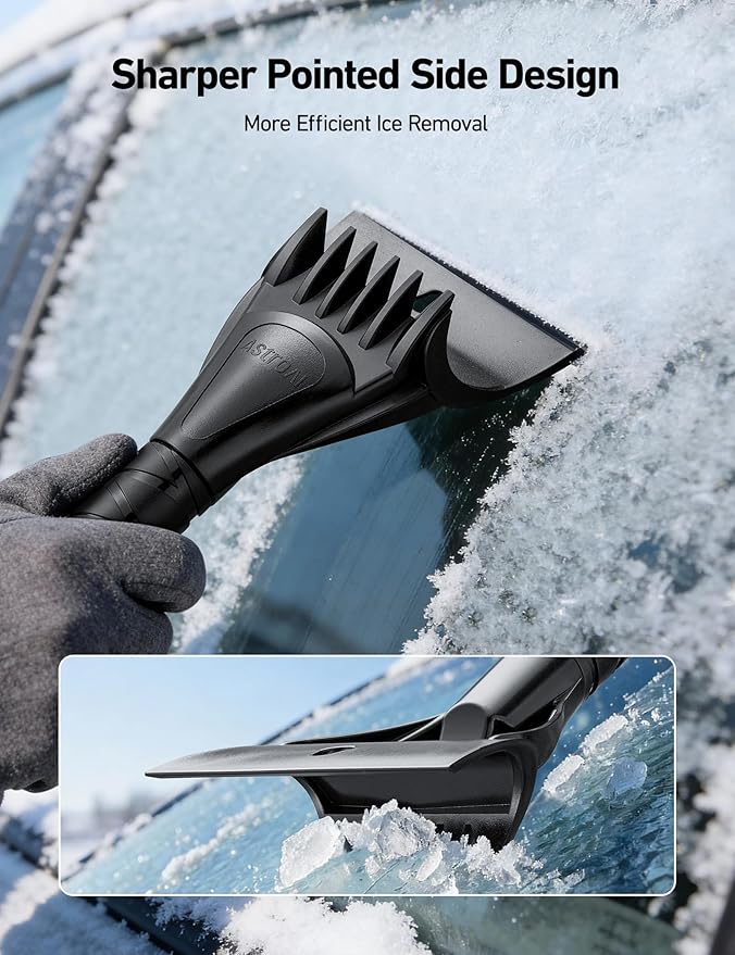 AstroAI 62.4" Ice Scrapers for Car Windshield, 3 in 1 Sturdy Snow Brush with Squeegee, 10 Adjustable Length Settings, Extendable Aluminum Handle, 180° Pivoting Snow Brush for Car, Truck, SUV(Orange)