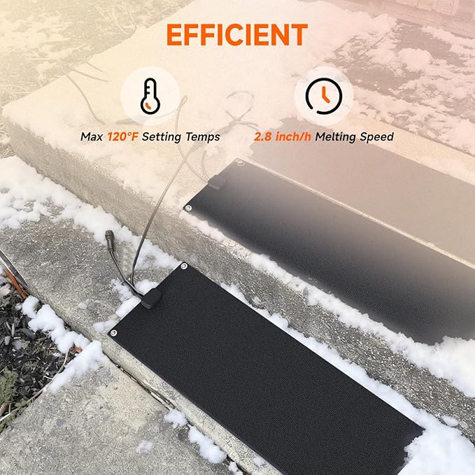 Roastove 3 Pcs Heated Snow Melting Mats, 10 x 30 inch No-Slip Rubber Heated Outdoor Mats, for Winter Outdoor Stairs, Steps, Doorways,Walkways, Driveway, 2 .8in/h Melting Speed,with 1 Plug