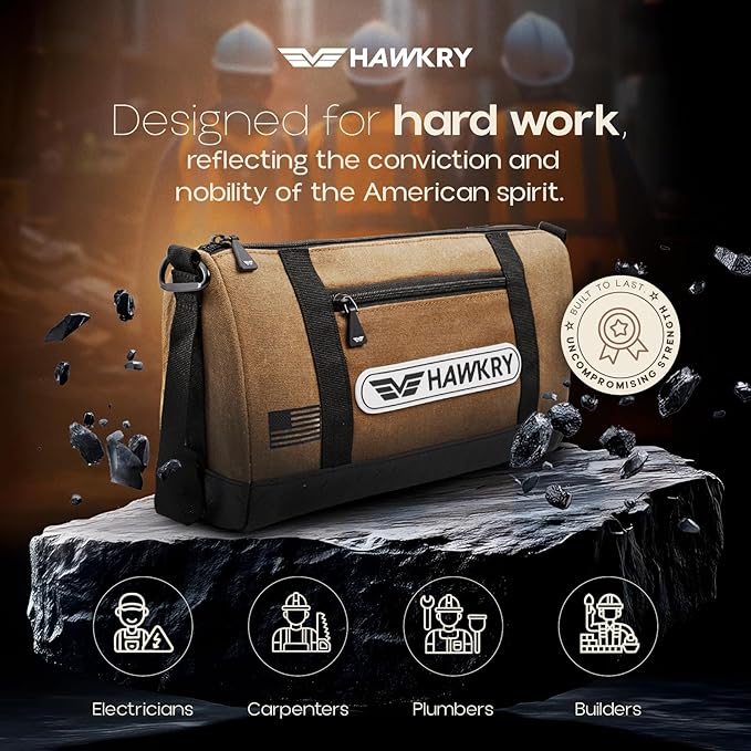 HAWKRY Heavy Duty Canvas Tool Bag – Waterproof Canvas Zipper Pouch, Garden Tool Bag, Construction Bags Heavy Duty, Small Zipper Pouch, Motorcycle Tool, Multipurpose Fishing Bag