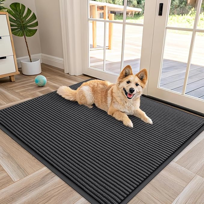 OLANLY Front Door Mat Indoor Outdoor Entrance, Waterproof Heavy Duty Doormat, Fade Resistant, Low Profile, Easy Clean Patio Porch Welcome Floor Mats for Entry, 40x32, Charcoal Grey