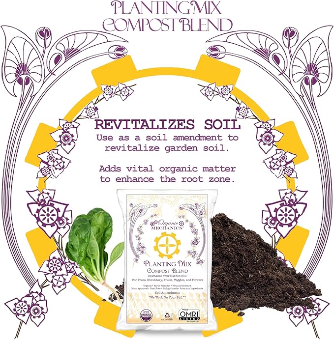 Organic Mechanics Planting Mix Compost Blend, 1 Cu Ft - Revitalizes Garden Soil with Compost, Pine Bark, Coconut Coir, and Worm Castings for Raised Beds, Gardens & More - Peat-Free & Eco-Friendly