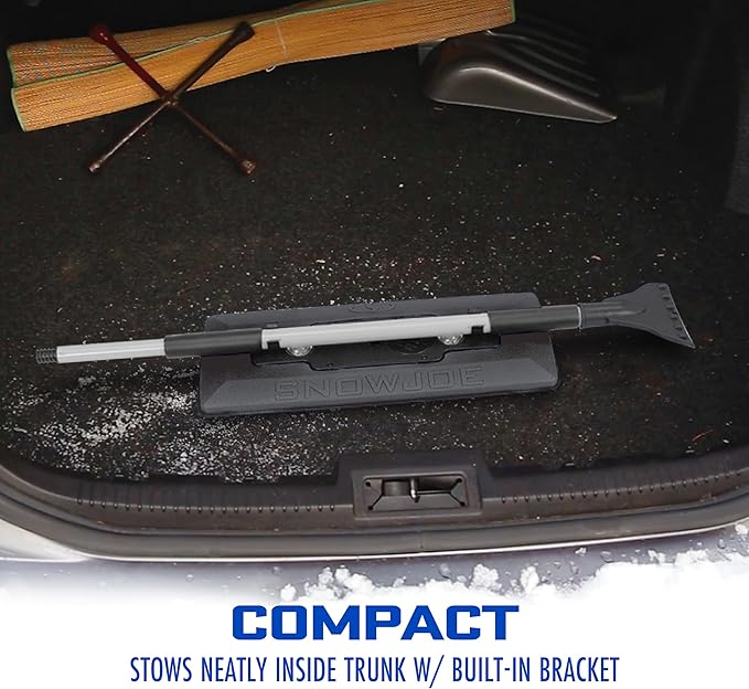 Snow Joe SJBLZD-LED-BLK 4-In-1 Telescoping Snow Broom + Ice Scraper, 18-Inch Scratch Free Foam Head, w/ LED Headlights, Black