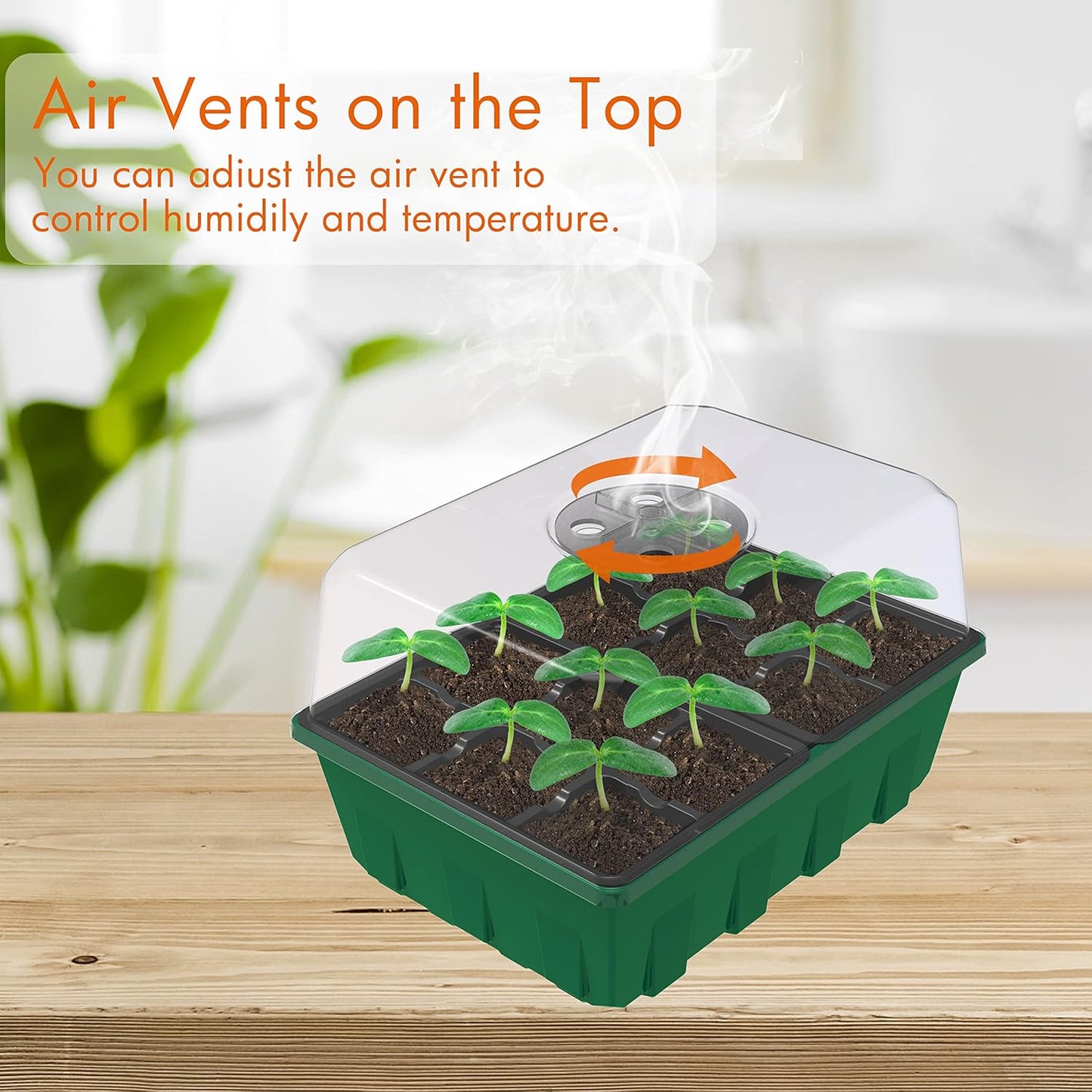 Gardzen 10-Set Garden Propagator Set, Black Seed Tray Kits with 120-Cell, Seed Starter Trays with Dome and Green Base 6.6" x 4.5" (12-Cell Per Tray)