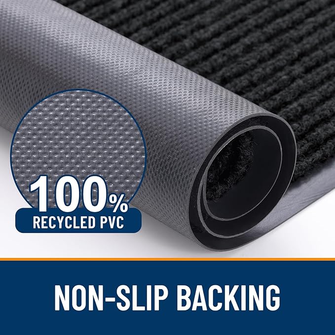 OLANLY Front Door Mat Indoor Outdoor Entrance, Waterproof Heavy Duty Doormat, Fade Resistant, Low Profile, Easy Clean Patio Porch Welcome Floor Mats for Entry, 59x40, Black