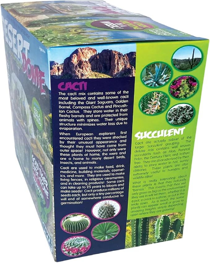 Cactus Succulent Desert Dome Seed Starter Kit - Indoor Desert Starter Kit - Includes Potting Soil, Terrarium, Over A Dozen Desert Plant Seed Packets - DIY Kitchen Grow Kit