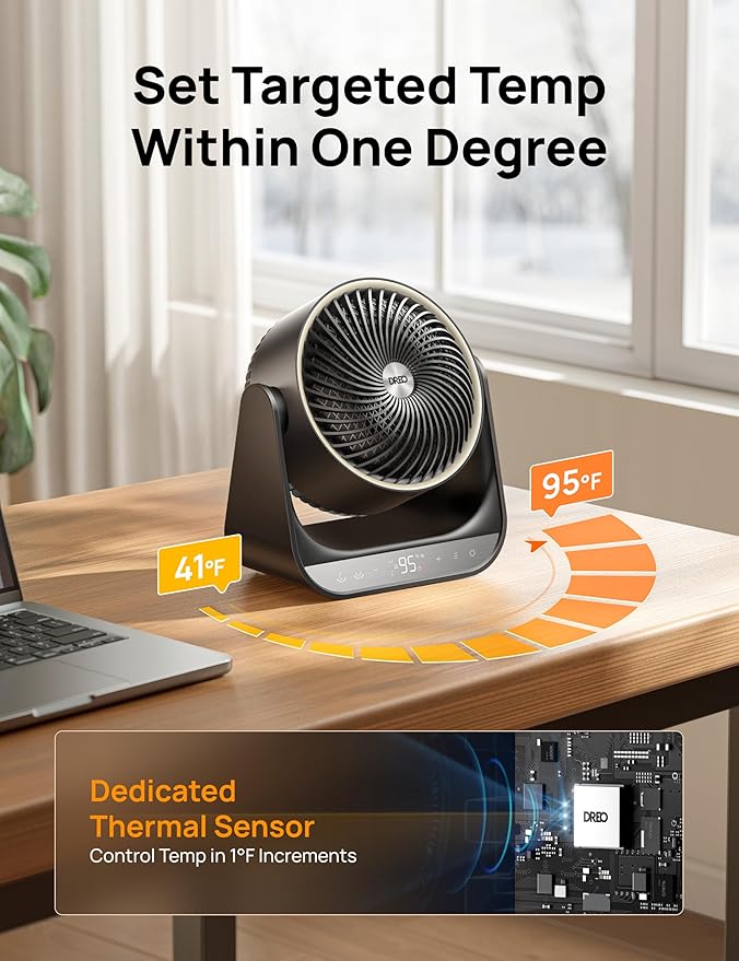 DREO Whole Room Heater 714, 60° Vertical & 90° Horizontal 3D Oscillating Heating, 12 ft/s Long-Range Circulator, 3 Heat & 3 Fan Settings, Space Heaters for Indoor Use, Bedroom, Office, Black