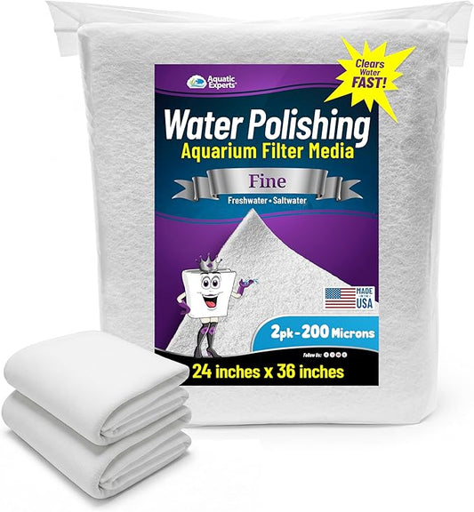 Aquatic Experts Aquarium Polishing Filter Pad, Water Polishing Pad for Aquarium Filters, Filter Floss for Fish Tank Filters, (200 Micron, 24" x 36" - 2 Pack)