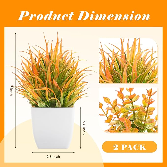 Der Rose 2 Pack Small Fall Fake Plants Mini Artificial Potted Plants Fall Table Office Decor for Home Desk Bathroom Decoration