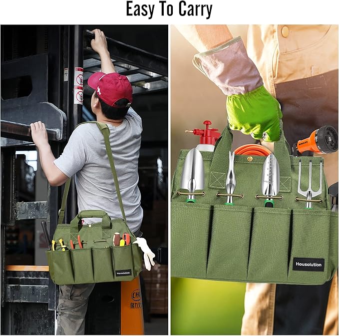 Housolution Garden Tote Bag, 900D Standable Gardening Tool Bag, Garden Tote Storage Bag with Pockets & Long Adjustable Shoulder Strap, Home Tools Organizer Garden Tool Kit Holder, 14 Inch