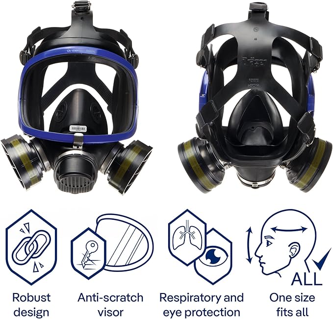 Dräger X-plore 5500 Full-Face Respirator Mask NIOSH Certified + 2x Gas Cartridge OV/AG/HF/FM/CD/AM/MA/HS | Eye and Respiratory Protection, Anti-Fog, 180° View