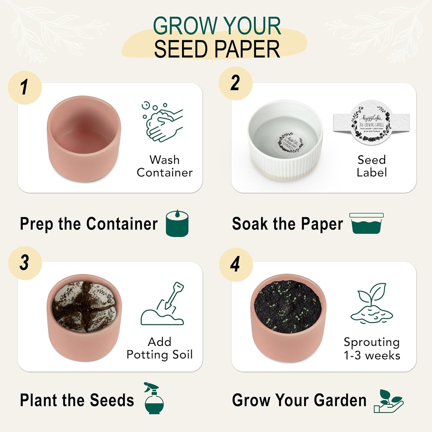 The Growing Candle, Lemongrass Scented, 8oz Ceramic Pot, Single Wick Aromatherapy Candles, 100% Soy for Women and Men, Adelyn