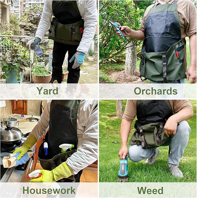 Gardening Apron Waterproof Cross Back Apron, Extra 600D Heavy Duty Apron Harvest and Large Quick Release Pockets