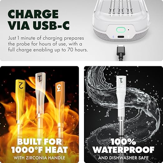 CHEF iQ Sense | Smart Wireless Meat Thermometer | 3 Ultra-Thin Probes | WiFi Unlimited Range | 1000°F Heat Safe | 5 Sensors | BBQ, Grill, Oven, Smoker, Air Fryer | Gen3