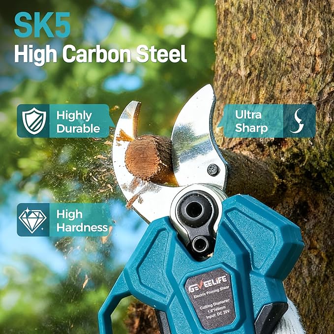 GEVEELIFE Electric Pruning Shears Cordless, 1.6" Cutting Diameter, Portable Cordless Pruning Shears with SK5 Blades, 4 Modes, 2×4.0Ah Battery Powered Electric Pruner for Garden Tree Trimming