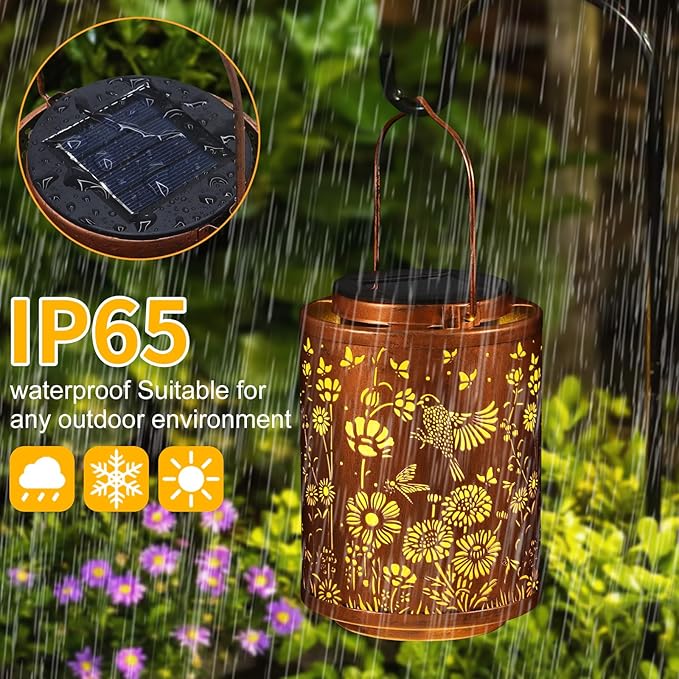 Solar Lanterns Garden Decor Birthday Gifts for Women Mon Grandma Metal Hanging Solar Lights Waterproof Outdoor Decoration for Outside LED Lanterns for Yard Patio Lawn (Birds)