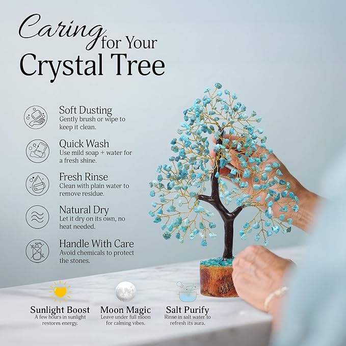 FASHIONZAADI Turquoise Crystal Tree of Life, Feng Shui Decor, Chakra Gem Tree, Crystal Positive Energy, Spiritual Decor, and Gifts for Women