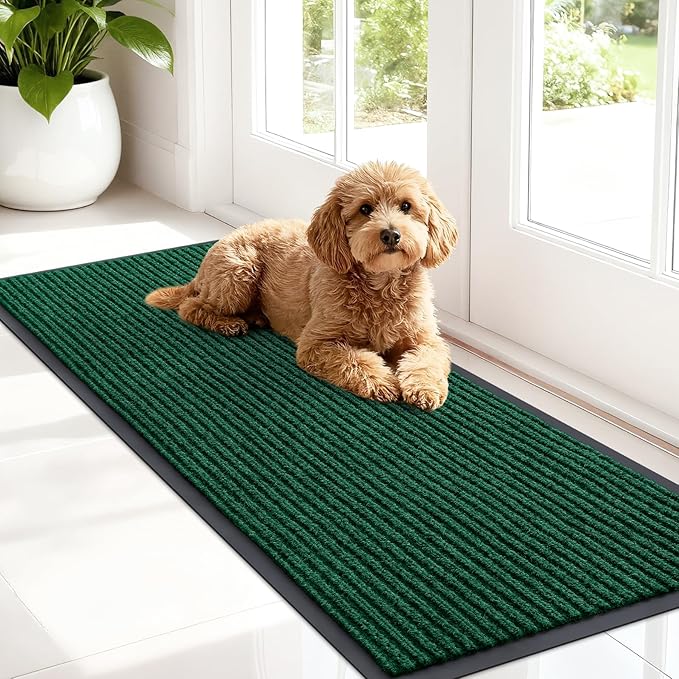 OLANLY Front Door Mat Indoor Outdoor Entrance, Waterproof Heavy Duty Doormat, Fade Resistant, Low Profile, Easy Clean Patio Porch Welcome Floor Mats for Entry, 47x17, Green