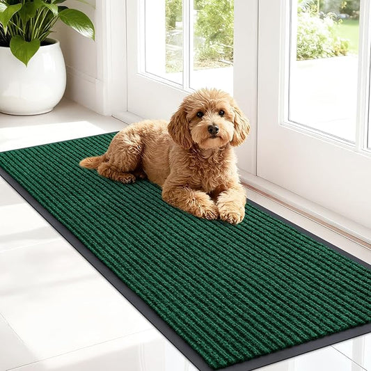 OLANLY Front Door Mat Indoor Outdoor Entrance, Waterproof Heavy Duty Doormat, Fade Resistant, Low Profile, Easy Clean Patio Porch Welcome Floor Mats for Entry, 47x17, Green